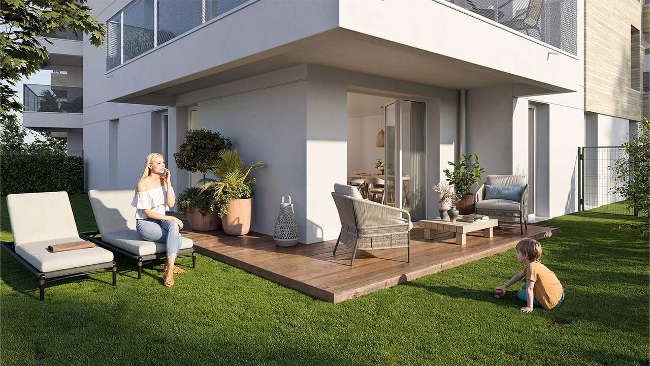 Perspective 3D d'un jardin de la résidence