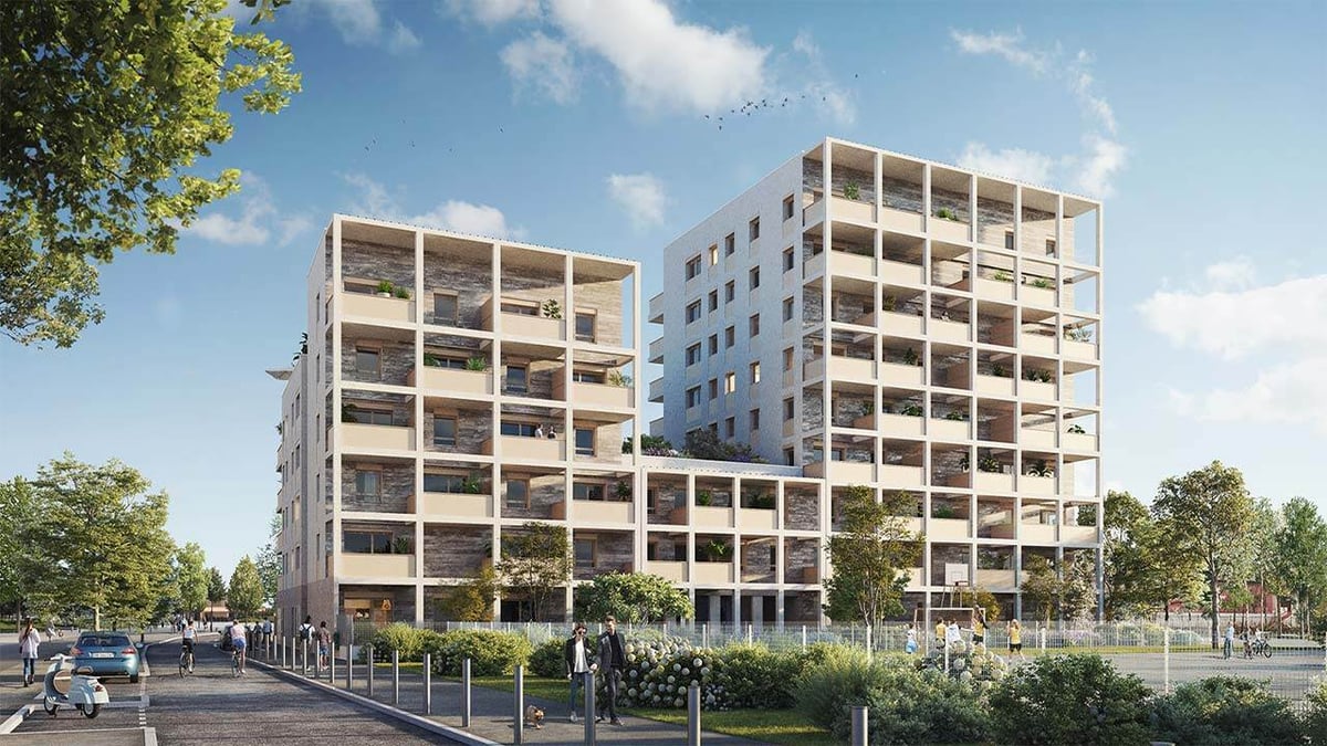 3D de la façade de la résidence L'Instant à Vénissieux